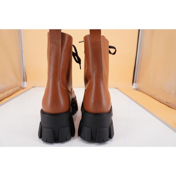 Marc FisherHappy Brown Leather Lace Up Combat Ankle Boot SZ 8 biker Lug platform - Picture 4 of 12